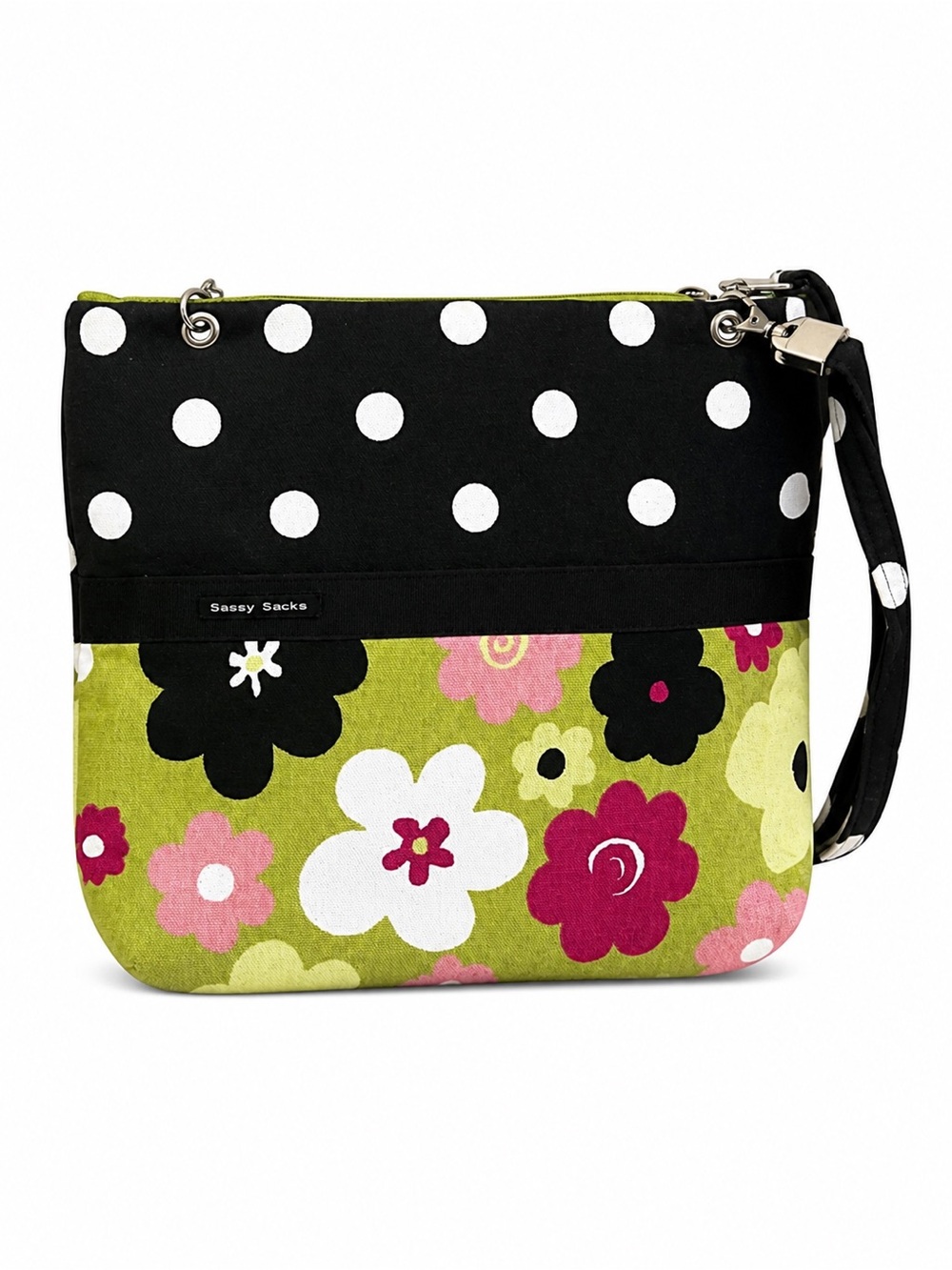 Sassy Sacks Floral & Black Polka Dot Shoulder Crossbody Bag